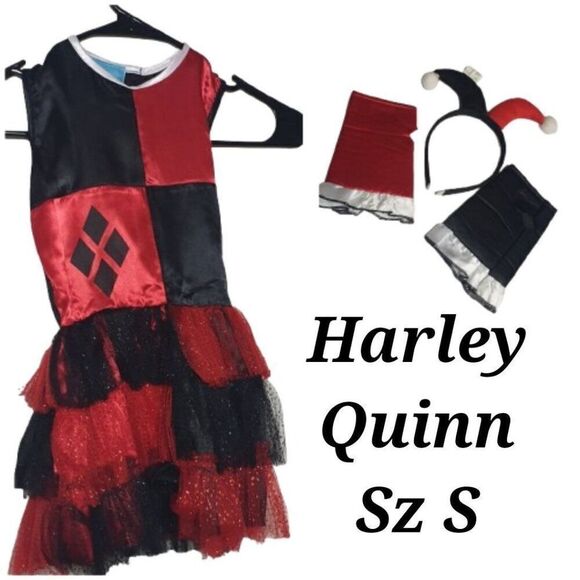 Girls Harley Quinn Costume Dress Headband and Gloves Small Rubies - Picture 1 of 6